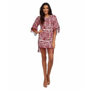 Sam Edelman Size 2 cheyenne fringe beaded poncho dress